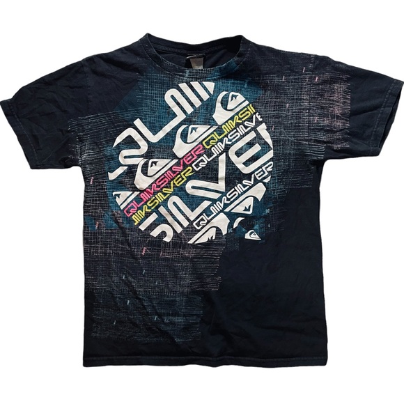 Quicksilver size large black shirt with colorful image on front & blue back logo - Picture 3 of 7